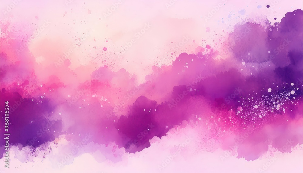 Poster dreamy watercolor clouds in soft pink, lavender, and purple hues with splashes of light. abstract fl