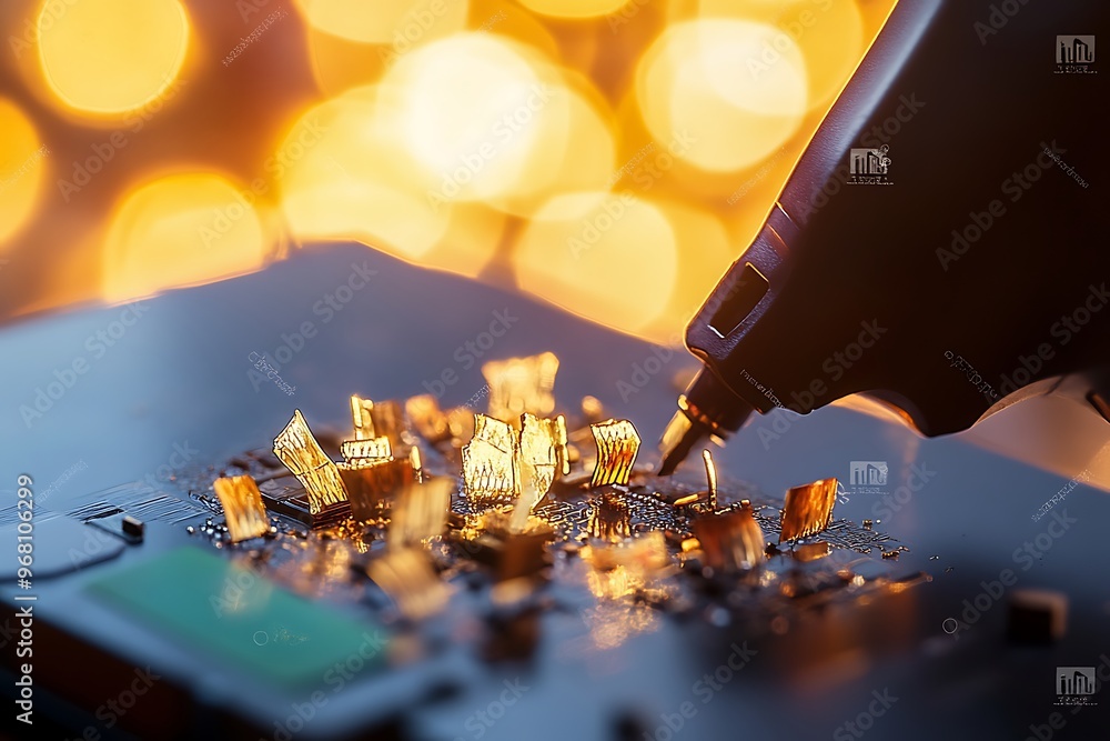 Aufkleber 3d printer creating a modern circuit board with gold filament