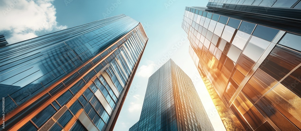 Poster high rise structure featuring modern architecture illustrated with a realistic 3d rendering that sho