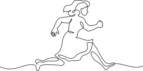 Girl or woman running, hurrying and rushing forward to aims and aspirations to succeed. F