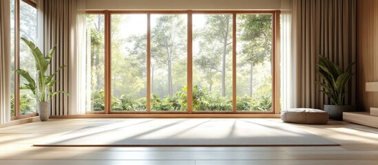 Fototapeta premium Spacious interior design featuring large windows in a contemporary room rendered in 3D