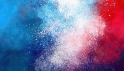 Fototapeta premium Vibrant Explosion of Abstract Colors. Dynamic Blend of Blue, Red, and Orange Paint Splatters in Motion Against a Textured White Background, Petriotic Energy, Creativity, and Bold Artistic Expression