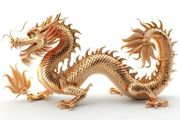 majestic Chinese golden dragon with intricate details, isolated on a white background. Brimming with symbolism of power, wealth, and tradition. Perfect for a fantasy