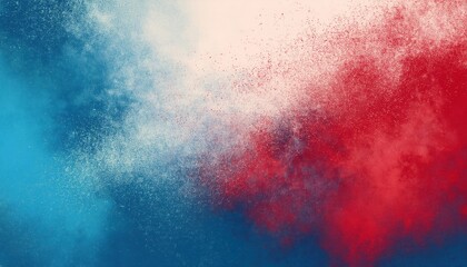 Fototapeta premium Vibrant Explosion of Abstract Colors. Dynamic Blend of Blue, Red, and Orange Paint Splatters in Motion Against a Textured White Background, Petriotic Energy, Creativity, and Bold Artistic Expression