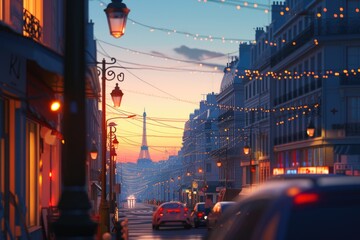 Fototapeta premium Modern French Cityscape at Dusk: Energy and Architecture
