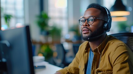 Naklejka premium Professional Customer Support Professional in Bright Office Setting