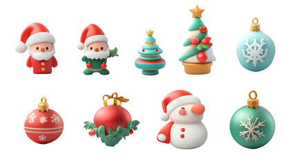 3D cartoon Christmas icon pack, Christmas and New Year clipart, isolated on white background
