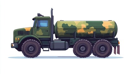 Happy cartoon military truck tanker illustration on a white background perfect for children s content