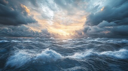 Obraz premium Vast seascape under a dramatic sky digital artwork in 3D