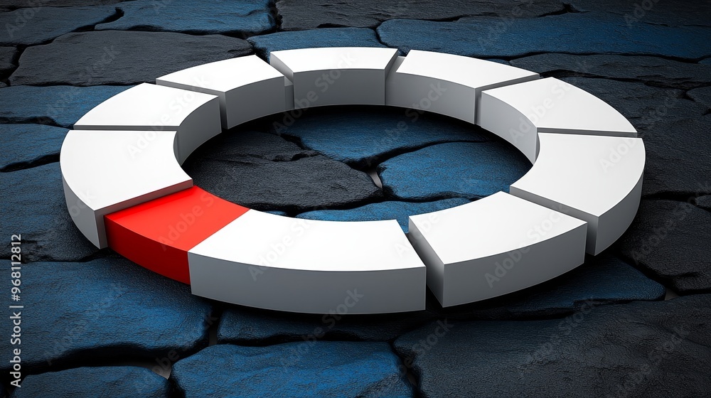 Poster a circular arrangement of blocks on cracked ground, featuring a vibrant red segment, symbolizing pro
