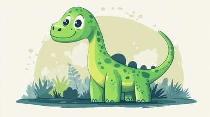 Obraz premium Cartoon depiction of a vibrant green dinosaur in a playful 2D style