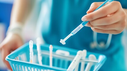 Doctor holding medical swab during medical test in laboratory