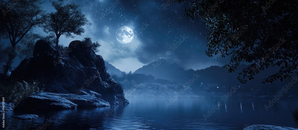 Poster scenic natural setting for product presentation three dimensional nighttime landscape backdrop