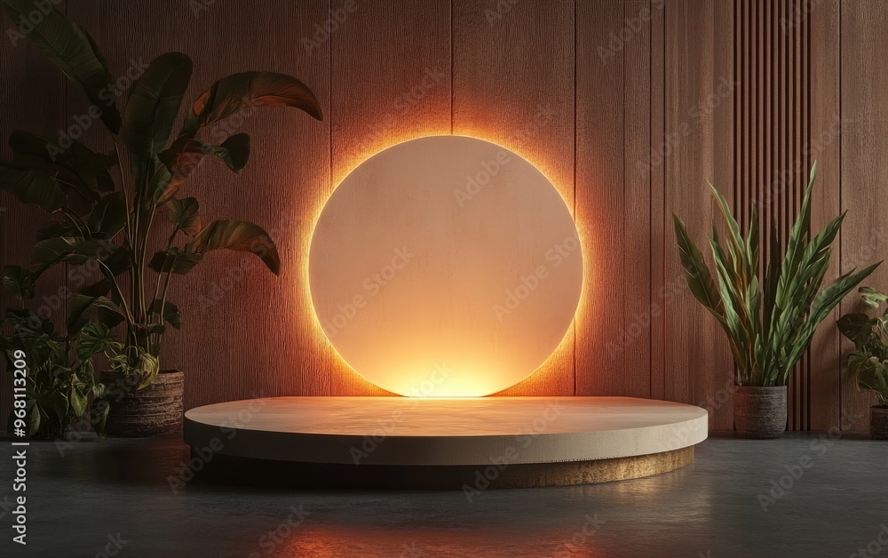 Fototapete Rustic mock up podium for showcasing solid surface objects and elements 3D illustration rendering