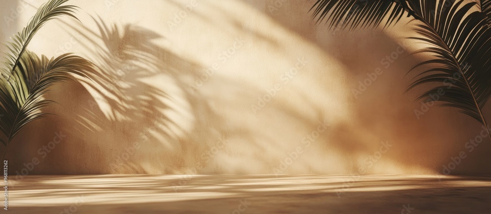 Aufkleber empty brown and beige studio space featuring leaf shadows suitable for product presentations seasona