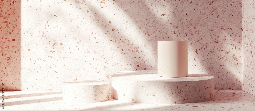 Poster natural beauty podium backdrop featuring an empty cylindrical box for cosmetic product display fashi