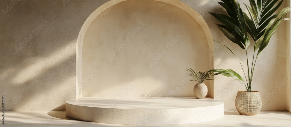 Poster Abstract 3D render featuring a mock up podium for product display minimalist concept geometric backdrop and product showcase