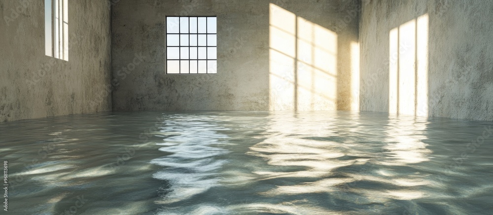 Poster Empty room filled with water digital 3D rendering