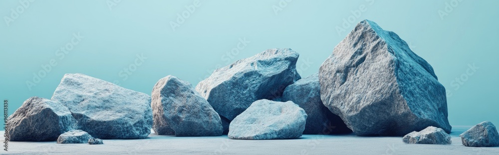 Poster Blue geometric stone and rock shape background minimalist mockup for display or showcase 3D rendering