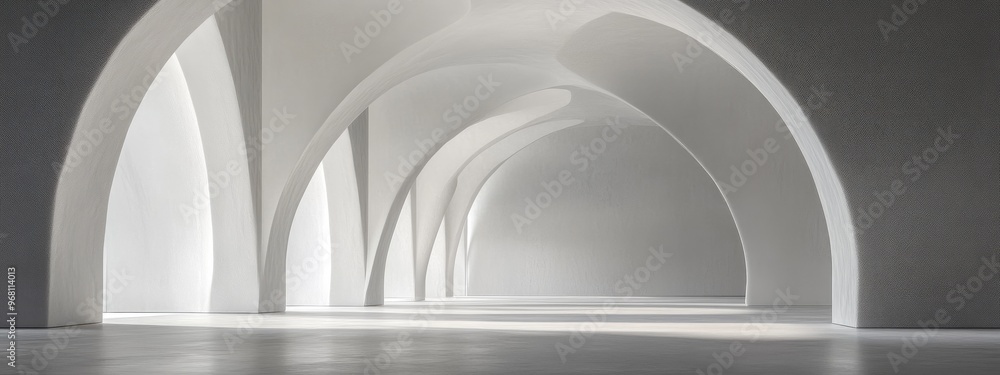 Poster abstract architectural background featuring an arched interior rendered in 3d
