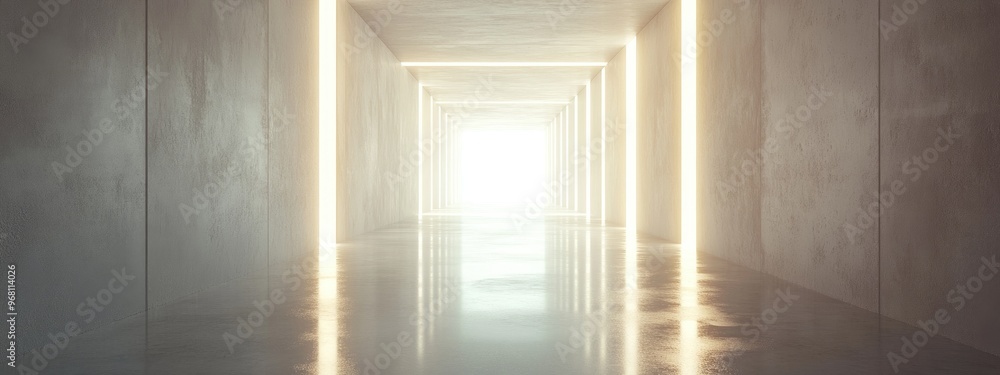 Poster Abstract futuristic empty room with a sci fi corridor illuminated for showcasing and product display Modern technology inspired cement floor and wall interior concept 3D render
