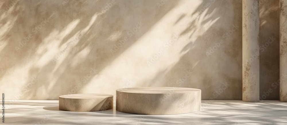 Leinwandbilder cylinder pedestal podium display in an empty room with an earthy tone abstract modern 3d rendering