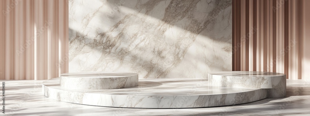 Poster marble stone showcase featuring platforms for product advertising and presentations 3d rendering of 
