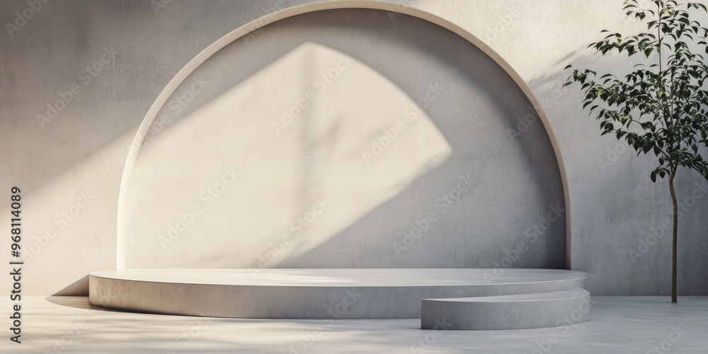 Aufkleber Abstract geometric podium backdrop featuring minimalist shapes Contemporary mockup with a blank template Unoccupied showcase 3D rendering of a display setup