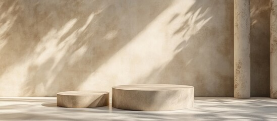 Cylinder pedestal podium display in an empty room with an earthy tone Abstract modern 3D rendering