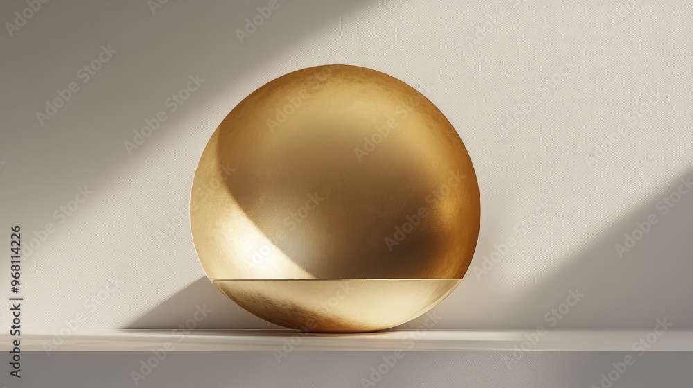 Poster elegant abstract gold podium within a hemisphere shell characterized by a minimalist and refined 3d 