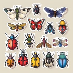 A sticker sheet with a focus on insects and bugs