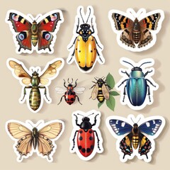 A sticker sheet with a focus on insects and bugs