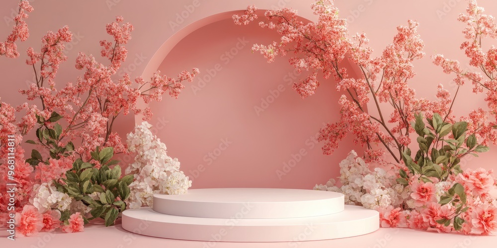 Poster Floral podium featuring a space for object display in 3D render