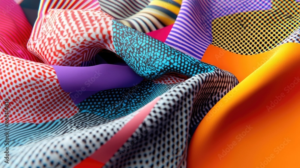 Aufkleber vibrant fabric contrasted against geometric shapes 3d rendering and visualization