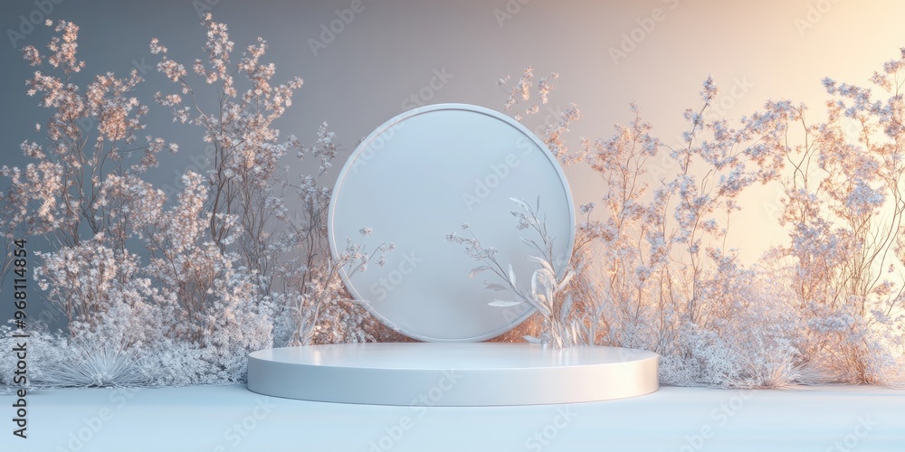 Poster Floral podium featuring a space for object display in 3D render