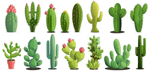 Different shapes of cactus, 2D vector illustration - Generative AI
