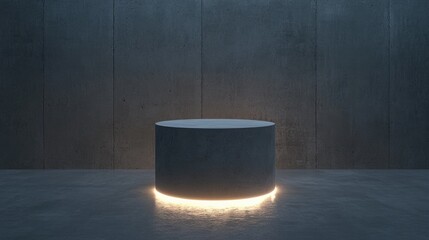 Illuminated pedestal with space for text on a concrete background Concept of leadership and presentation 3D rendering