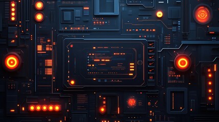 Obraz premium Abstract futuristic technology background with glowing red lights and circuits.