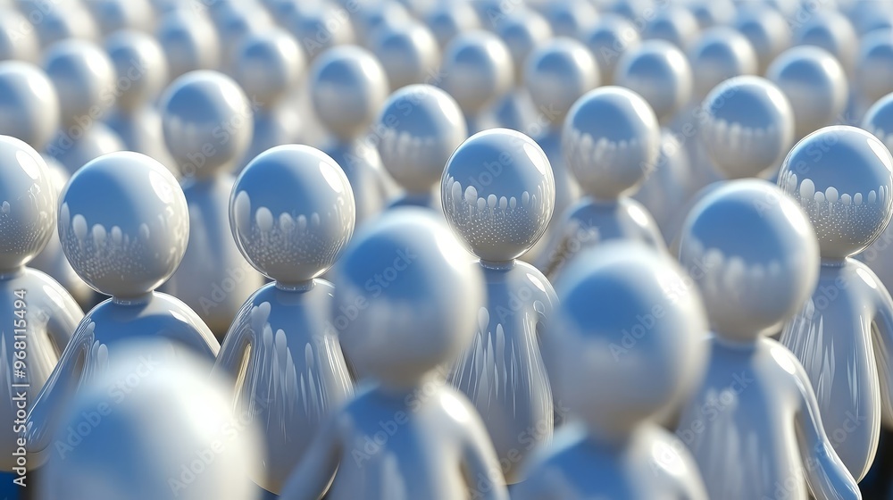 Aufkleber a vast array of small, glossy figurines, symbolizing unity and community, arranged in a captivating 