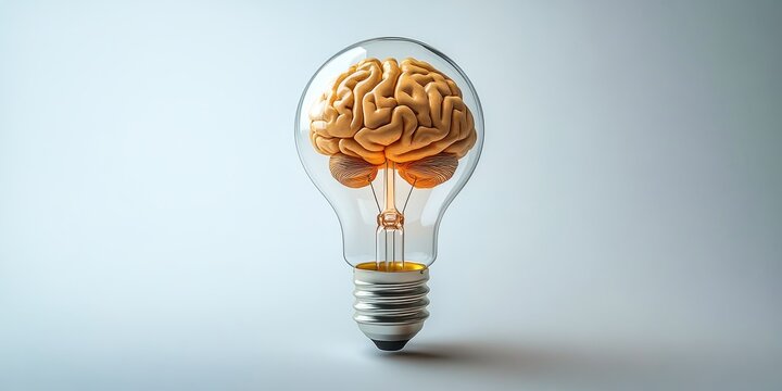 Human brain inside a light bulb representing the power of thinking
