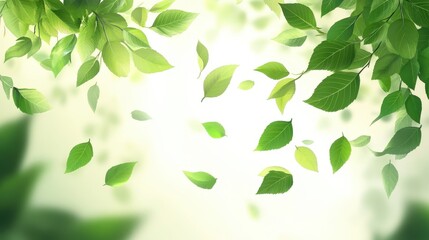 Falling Green Leaves in a Gentle Breeze
