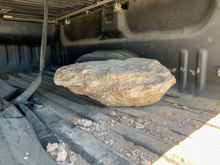 Large Collected Rock In The Bed Of A Pickup Truck For The Home Landscape
