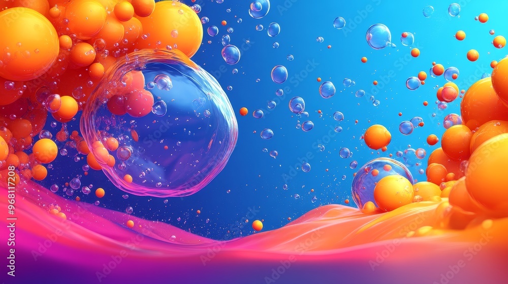 Poster colorful abstract background with bubbles and vibrant patterns, perfect for artistic and modern desi