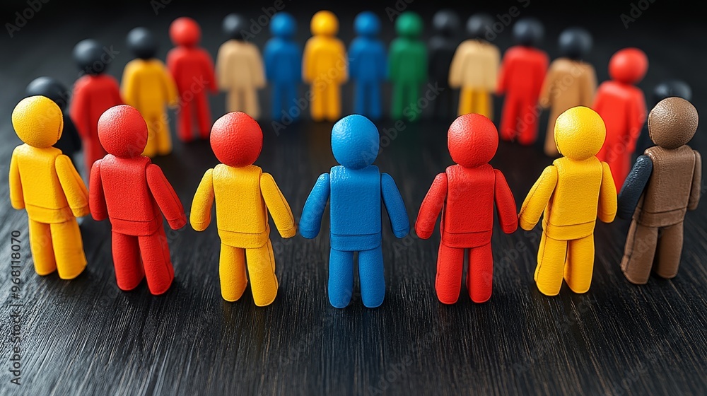 Aufkleber colorful figurines representing diversity and teamwork in a circle, emphasizing unity and collaborat