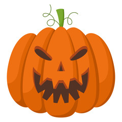 Spooky Halloween pumpkin with angry face expression. Vector illustration of cartoon character. Hand drawn colorful autumn pumpkin isolated on white background.