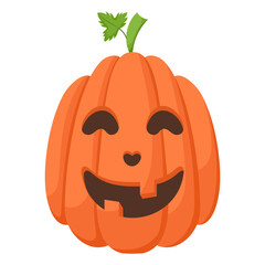 Spooky Halloween pumpkin with angry face expression. Vector illustration of cartoon character. Hand drawn colorful autumn pumpkin isolated on white background.