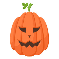 Spooky Halloween pumpkin with angry face expression. Vector illustration of cartoon character. Hand drawn colorful autumn pumpkin isolated on white background.