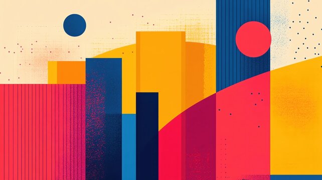 Abstract geometric background with vibrant colors and shapes.