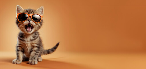 K&auml;tzchen mit Sonnenbrille, &uuml;berrascht, s&uuml;&szlig;, lustig