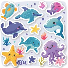 Obraz premium A sticker sheet featuring cute and colorful sea creatures